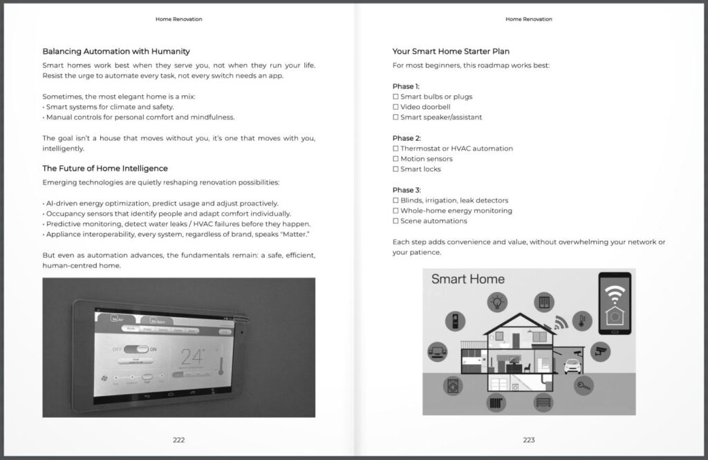 A sample page from the Home Renovation Book by Craig Rowe - The Future of Smart Homes